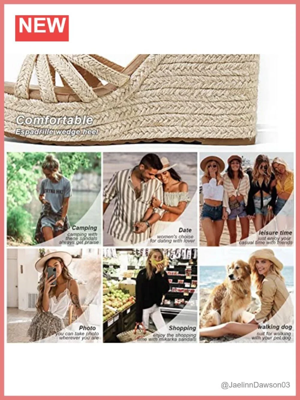 Women's Wedge Sandals with Linen Straw Upper, Platform Espadrilles, Ankle Strap